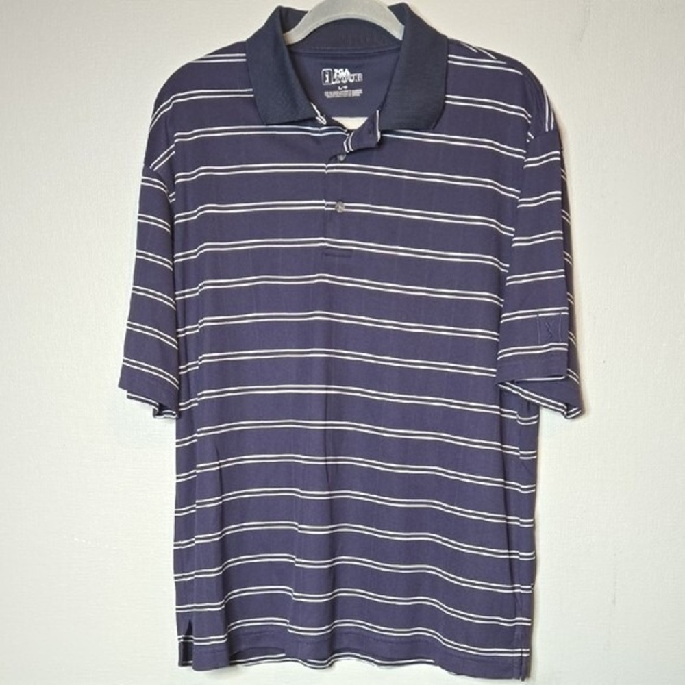PGA Tour Striped Casual Golf Polo, Blue White, Casual Athletic‎ Preppy Large